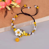 Hand-knitted Coloured Glaze Beads Anklet with Shell Flower