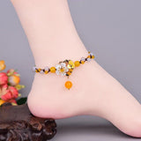 Hand-knitted Coloured Glaze Beads Anklet with Shell Flower