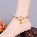 Hand-knitted Coloured Glaze Beads Anklet with Shell Flower