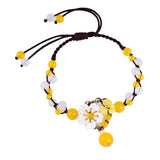 Hand-knitted Coloured Glaze Beads Anklet with Shell Flower