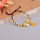 Hand-knitted Coloured Glaze Beads Anklet with Shell Flower