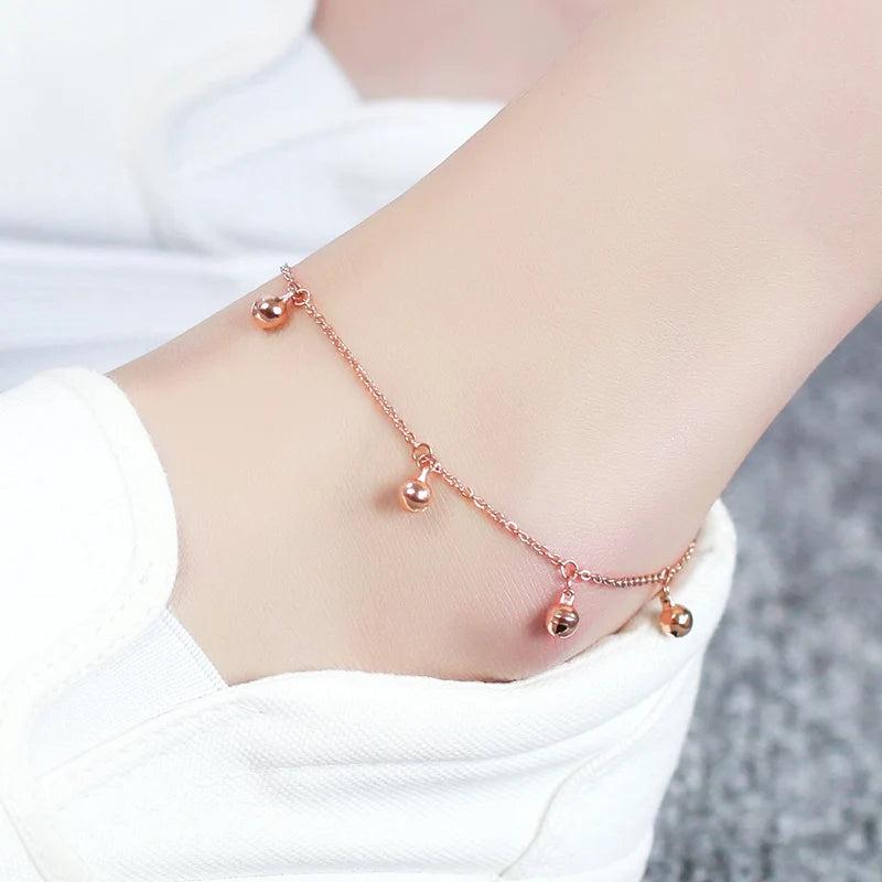 18KGP Rose Titanium Steel Bells Anklet Charm Jewelry Gift