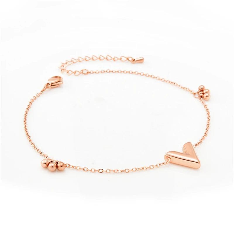 V Letter Anklets for Women Stainless Steel Minimalist Adjustable Anklet Chain