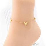 V Letter Anklets for Women Stainless Steel Minimalist Adjustable Anklet Chain