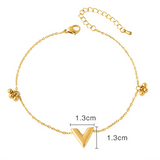 V Letter Anklets for Women Stainless Steel Minimalist Adjustable Anklet Chain