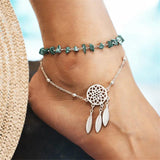 Silver Feather Ankle Bracelet On The Leg Stone Anklet Double Layer Jewelry Gift