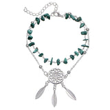 Silver Feather Ankle Bracelet On The Leg Stone Anklet Double Layer Jewelry Gift