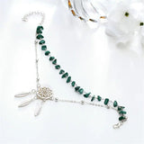 Silver Feather Ankle Bracelet On The Leg Stone Anklet Double Layer Jewelry Gift