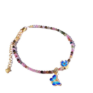 Butterfly Pendant Tourmaline Anklet Bracelet Women Foot Jewelry Beads Charm