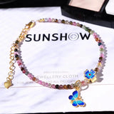 Butterfly Pendant Tourmaline Anklet Bracelet Women Foot Jewelry Beads Charm
