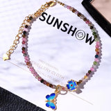 Butterfly Pendant Tourmaline Anklet Bracelet Women Foot Jewelry Beads Charm