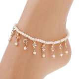Retro Crystal Tassel Stretch Pearl Beach Anklet for Women
