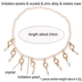 Retro Crystal Tassel Stretch Pearl Beach Anklet for Women