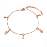 Bohemia Titanium Steel Leaf Charm Anklets CZ Crystal Foot Jewelry