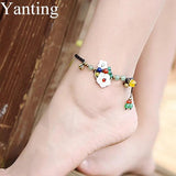 Ethnic Aventurine Shell Flower Anklets for Women