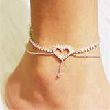Heart/Star Double Layer Women's Anklet Silver Girls Bracelet