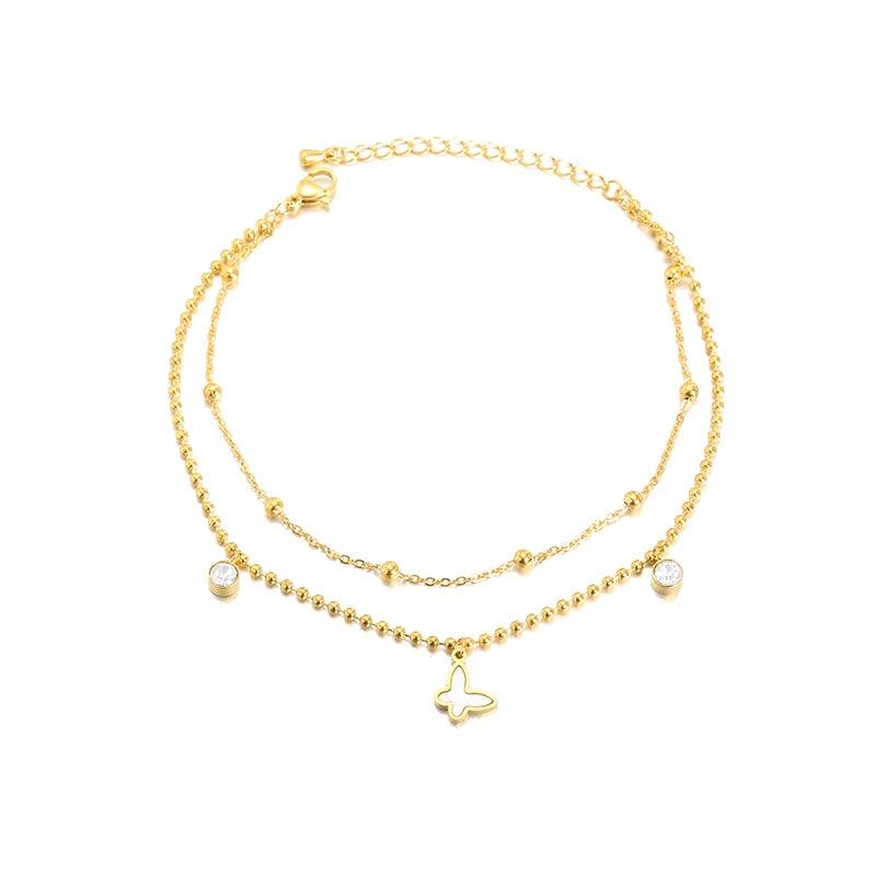 Vintage Butterfly Anklet Bracelet Stainless Steel Boho Party Jewelry