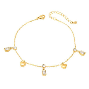 316L Stainless Steel Zircon Heart Pendant Anklet, High Jewelry Beach Accessories