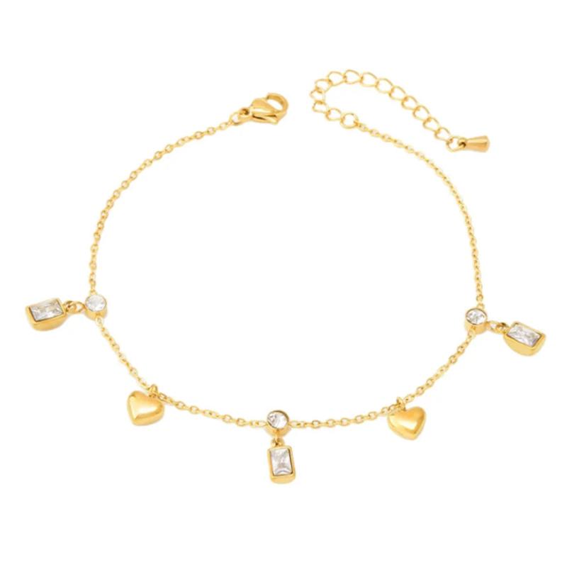 316L Stainless Steel Zircon Heart Pendant Anklet, High Jewelry Beach Accessories