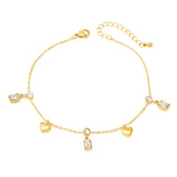 316L Stainless Steel Zircon Heart Pendant Anklet, High Jewelry Beach Accessories