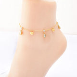 316L Stainless Steel Zircon Heart Pendant Anklet, High Jewelry Beach Accessories