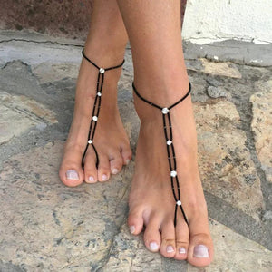 Boho Bead Anklets with Rhinestone Crystal, Bohemian Foot Jewelry for Women Girls