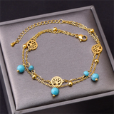 316L Stainless Steel Beaded 2-layer Anklet with Charms for Women