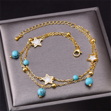 316L Stainless Steel Beaded 2-layer Anklet with Charms for Women