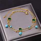 316L Stainless Steel Beaded 2-layer Anklet with Charms for Women