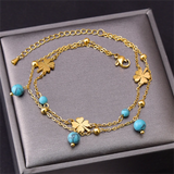 316L Stainless Steel Beaded 2-layer Anklet with Charms for Women