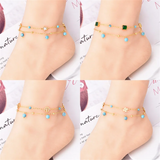 316L Stainless Steel Beaded 2-layer Anklet with Charms for Women
