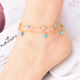 316L Stainless Steel Beaded 2-layer Anklet with Charms for Women