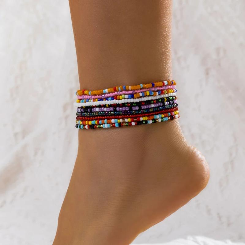 Boho Seed Bead Anklet Bracelets Set for Women Y2K Accessories