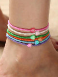 6 Pcs Bohemian Summer Beach Rice Beads Anklet Set for Girls