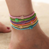 6 Pcs Bohemian Summer Beach Rice Beads Anklet Set for Girls
