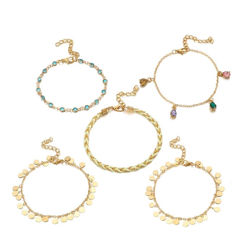 Colorful Crystal Stone Anklet Bohemian Elegance Summer Jewelry