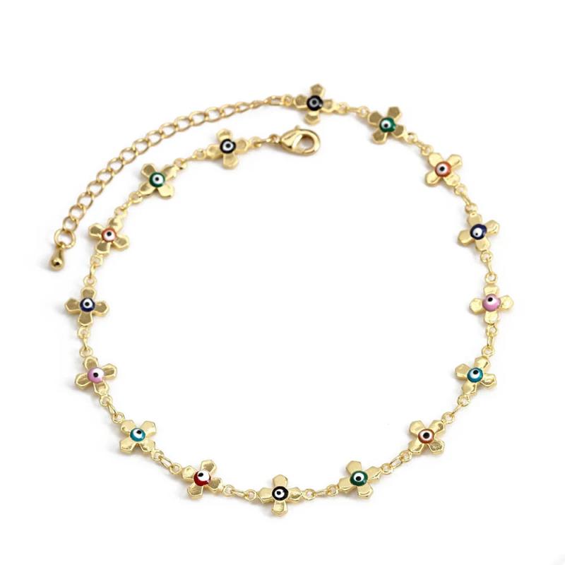 Colorful Evil Eye Copper Cross Charm Anklet for Women