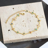 Colorful Evil Eye Copper Cross Charm Anklet for Women