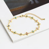 Colorful Evil Eye Copper Cross Charm Anklet for Women