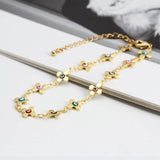 Colorful Evil Eye Copper Cross Charm Anklet for Women