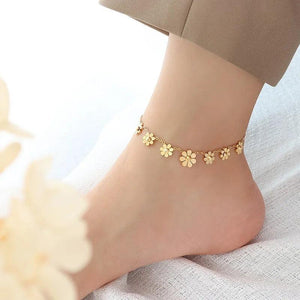 Geometric Flower Foot Chain Anklet Stainless Steel Plated Women's Accessories