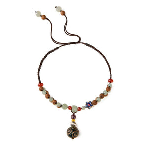 Ethnic Nature Stones Anklets, Vintage Glaze Exotic Jewelry