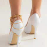 Rhinestone Cross Pendant High Heel Anklet Cuban Chain Tassel Foot Chain
