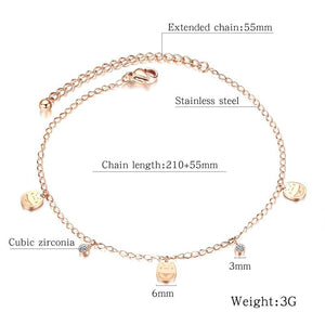 Women Anklets Cat Charm Rose Stainless Steel Beach Ankle Bracelets