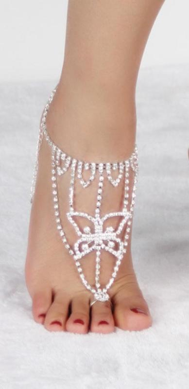 Rhinestone Butterfly Bridal Sandal Anklet Foot Chain