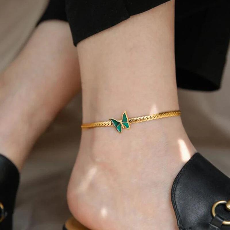 Stainless Steel Butterfly Charm Choker Necklace Anklet