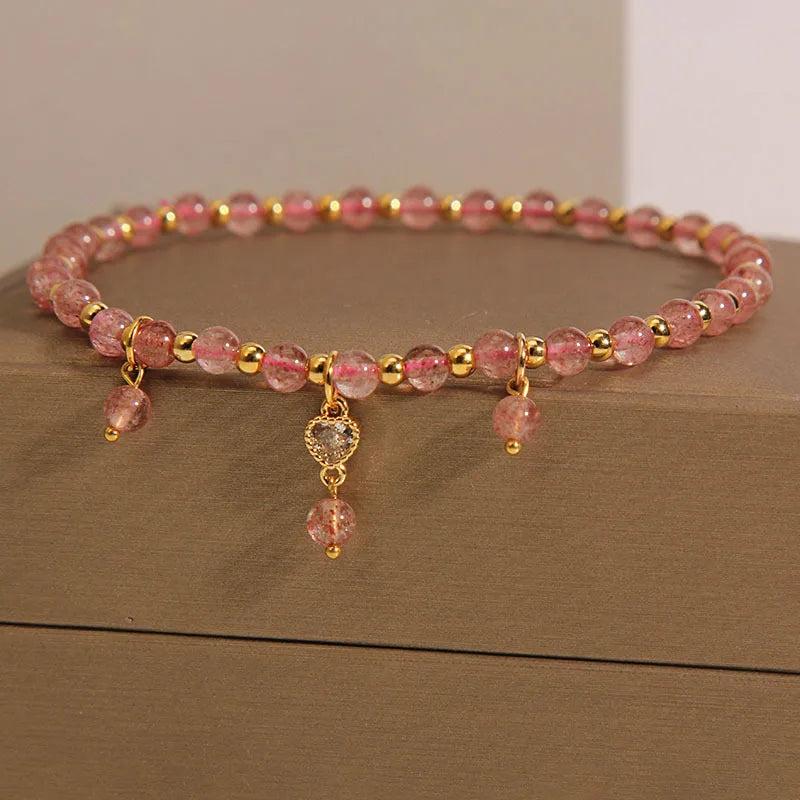 Strawberry Crystal Ankle Bracelet Pink Love Pendant Foot Chain