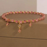 Strawberry Crystal Ankle Bracelet Pink Love Pendant Foot Chain