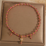 Strawberry Crystal Ankle Bracelet Pink Love Pendant Foot Chain