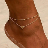 Golden Heart Clover Double Foot Chain Anklet